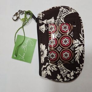 Vera Bradley Clip Zip ID Brown Multi Color Mini Wallet Puccini